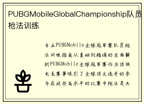 PUBGMobileGlobalChampionship队员枪法训练